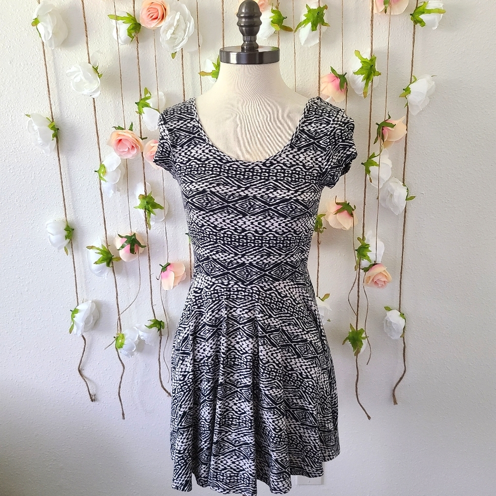 Tribal black and white skater dress